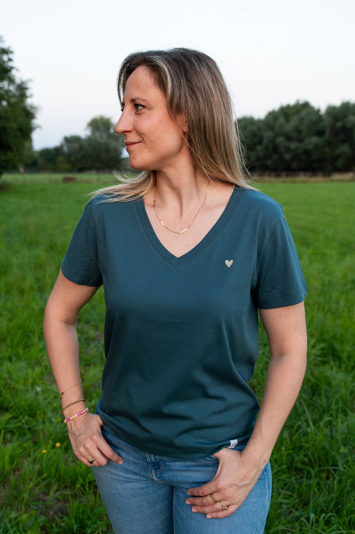 Love - V-hals t-shirt - Petrol