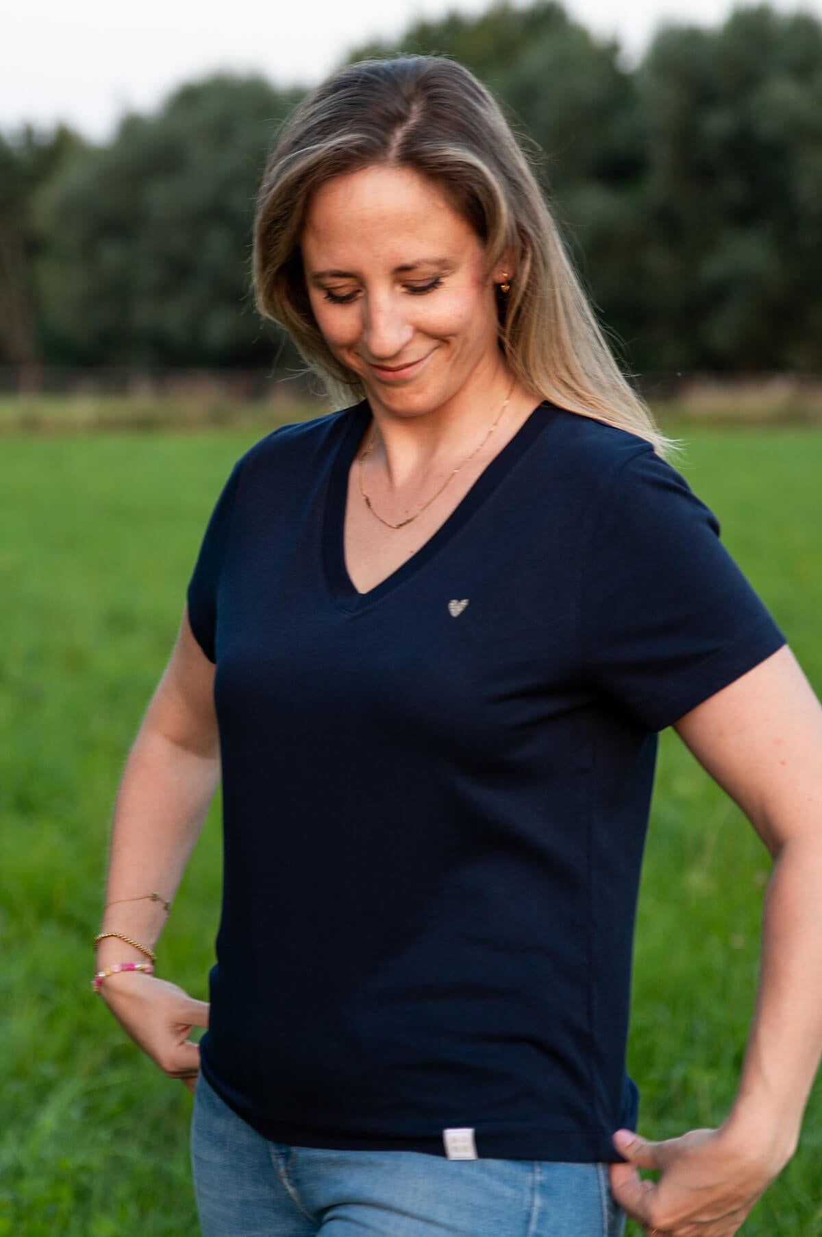 Love - V-hals t-shirt - Donkerblauw