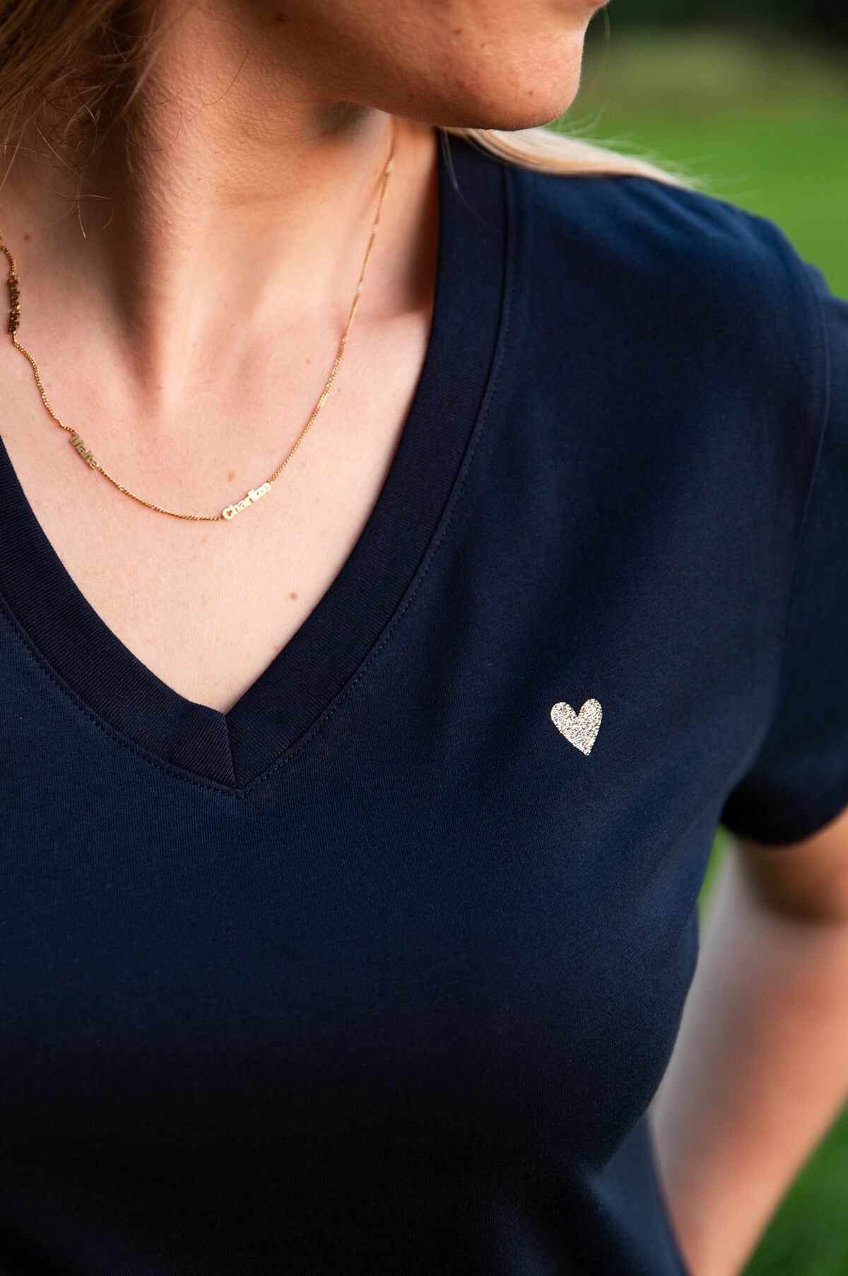 Love - V-hals t-shirt - Donkerblauw